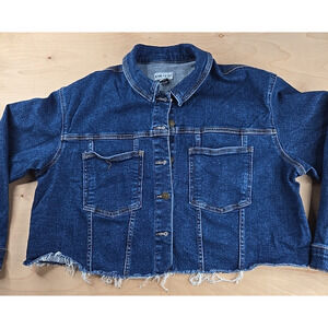 Ava & Viv Women's size X Blue Denim Cropped Jean Jacket Long Sleeve Casual